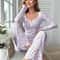 Women Floral Print Long Sleeve Pajama Set With Lettuce Trim 8