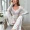 Women Floral Print Long Sleeve Pajama Set With Lettuce Trim 9