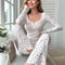 Women Floral Print Long Sleeve Pajama Set With Lettuce Trim 9
