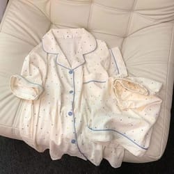 women polka dot cotton pajama set with short sleeve top and shorts