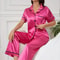 Women Short Sleeve ButtonDown Satin Pajama Set 4
