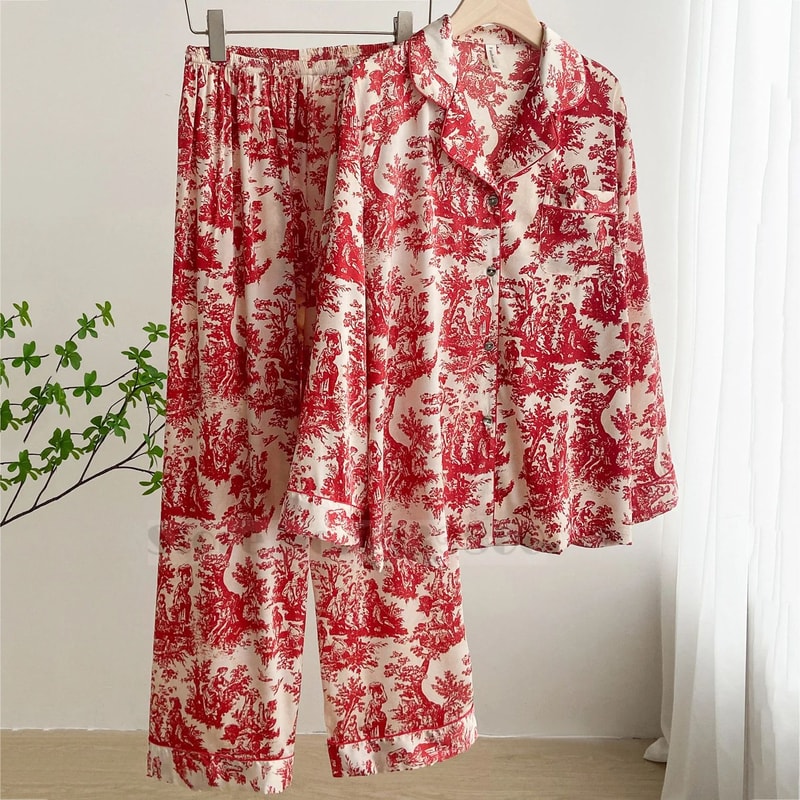 Women Floral Print Satin Pajama Set With Loose Top And Trousers 6