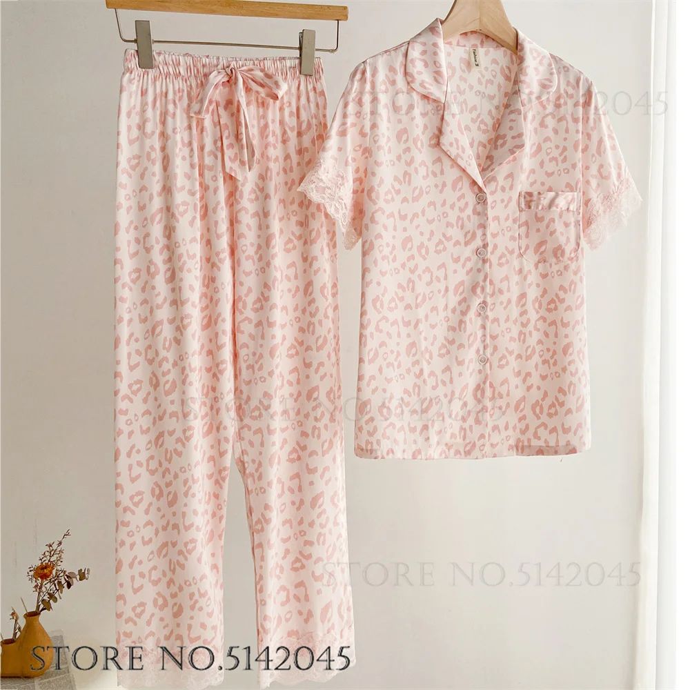 Women Floral Print Satin Pajama Set With Loose Top And Trousers 16