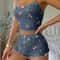 Women Summer Heart Print Ribbed Pajama Set With Backless Cami And Shorts 1