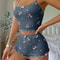 Women Summer Heart Print Ribbed Pajama Set With Backless Cami And Shorts 1