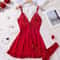 Women Red Lace Nightdress Set With Sheer V Neck Cami And Panties 3