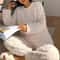 Women Soft Coral Velvet Jacquard Winter Pajama Set 10