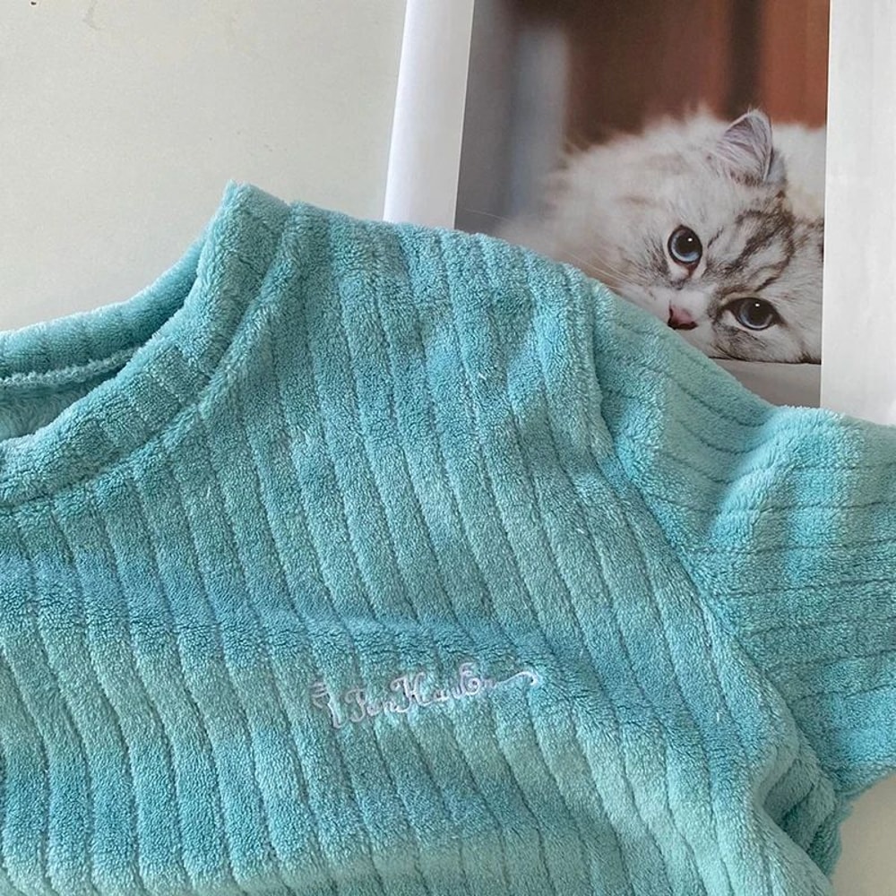 Women Autumn Warm Ribbed Velvet Fleece Pajama Set 3