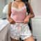 Women Lace Patchwork V Neck Pajama Set With Cami And Shorts 2