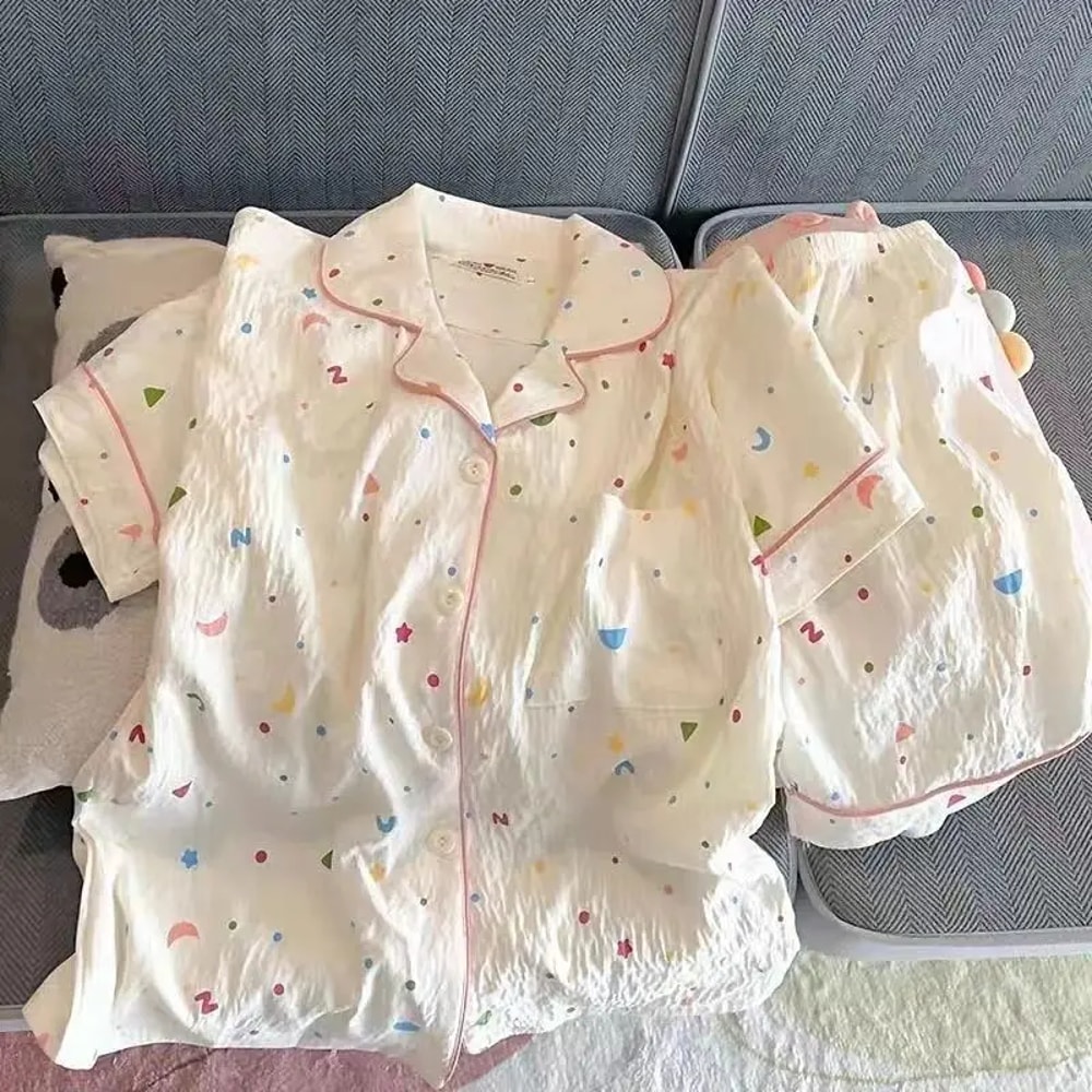 Women Polka Dot Cotton Pajama Set With Top And Shorts 8