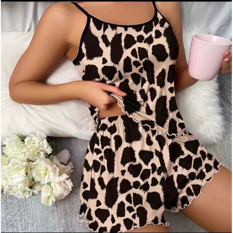 Women Summer Leopard Print Cami And Shorts Pajama Set 4