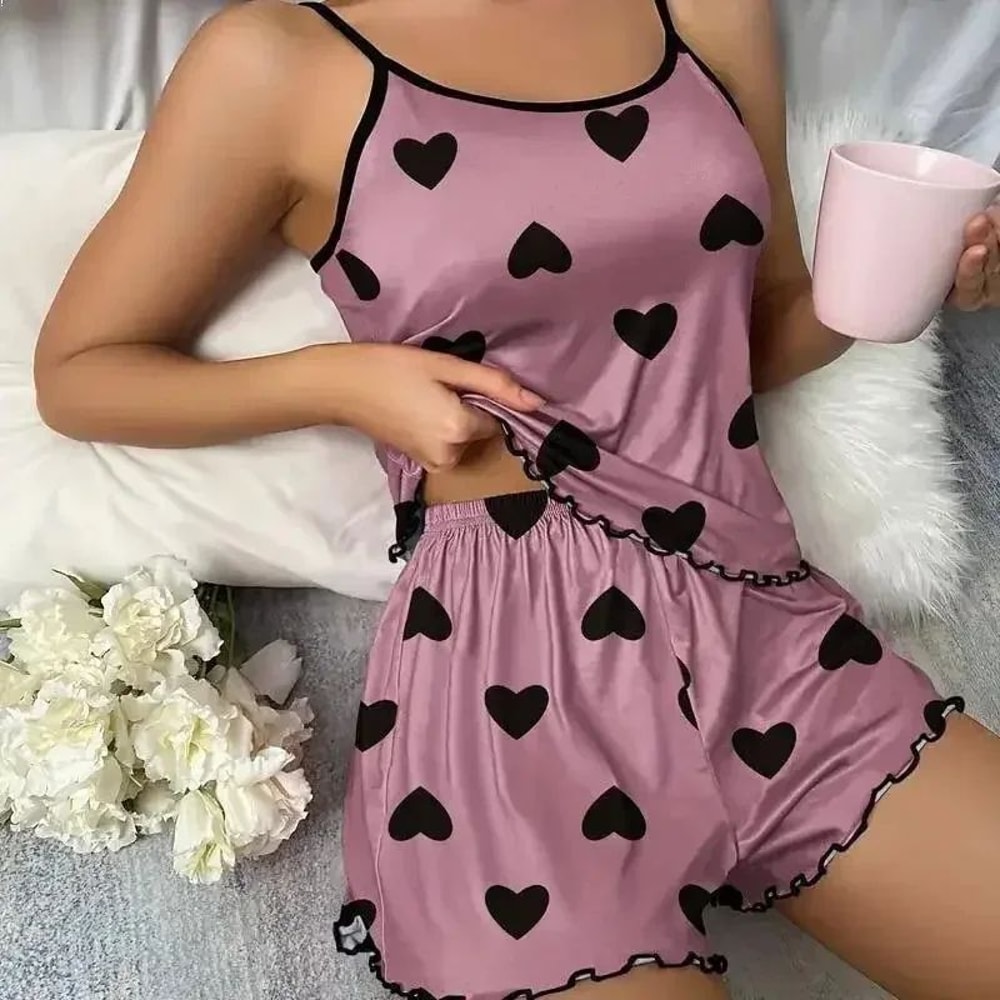 Women Summer Leopard Print Cami And Shorts Pajama Set 7