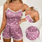Women V Neck Lace Print Cami And Shorts Pajama Set 0