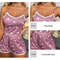 Women V Neck Lace Print Cami And Shorts Pajama Set 2