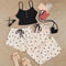Women Three Piece Heart Print Ribbed Pajama Set 4