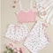 Women Three Piece Heart Print Ribbed Pajama Set 5