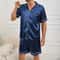 Men Summer Satin Pajama Set With Button Down Shirt And Shorts 0