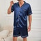 Men Summer Satin Pajama Set With Button Down Shirt And Shorts 0