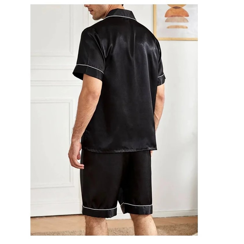 Men Summer Satin Pajama Set With Button Down Shirt And Shorts 6