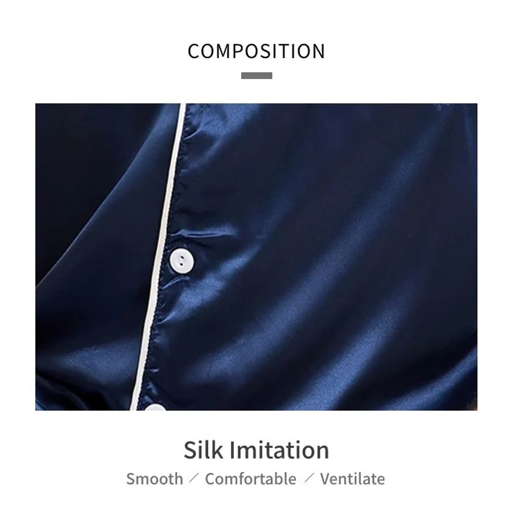 Men Summer Satin Pajama Set With Button Down Shirt And Shorts 7