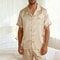 Men Summer Satin Pajama Set With Button Down Shirt And Shorts 8