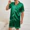 Men Summer Satin Pajama Set With Button Down Shirt And Shorts 14