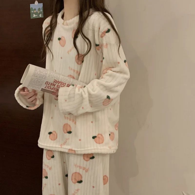 Women Thick Warm Coral Velvet Flannel Pajama Set 7