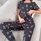 Women Dark Pink Letter Print Pajama Set With T Shirt And Pants 2