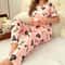 Women Dark Pink Letter Print Pajama Set With T Shirt And Pants 3