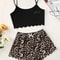 Women Leopard Print V Neck Cami And Shorts Pajama Set 0