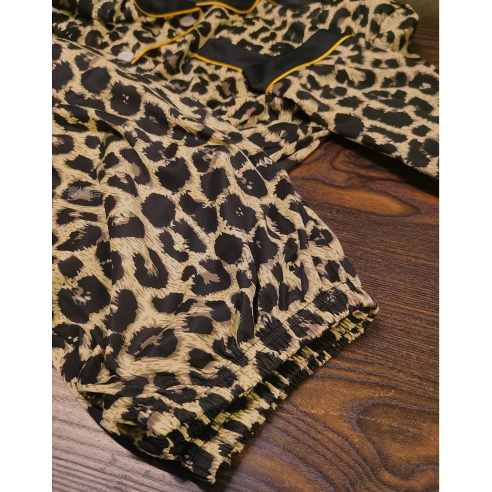 Women Leopard Print Long Sleeve Pajama Set Spring Fall 5