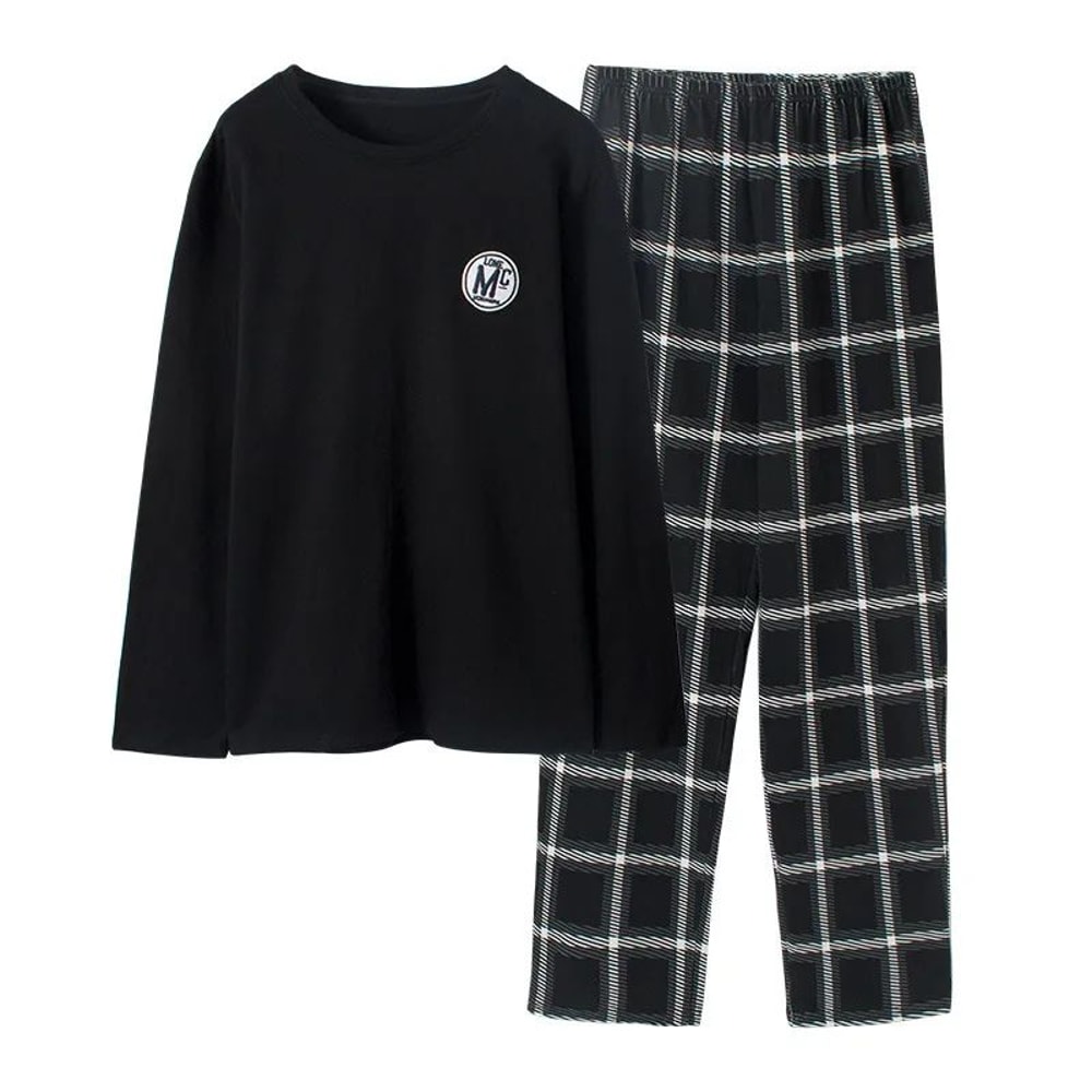 Men Striped Long Sleeve Pajama Set Spring Winter 2