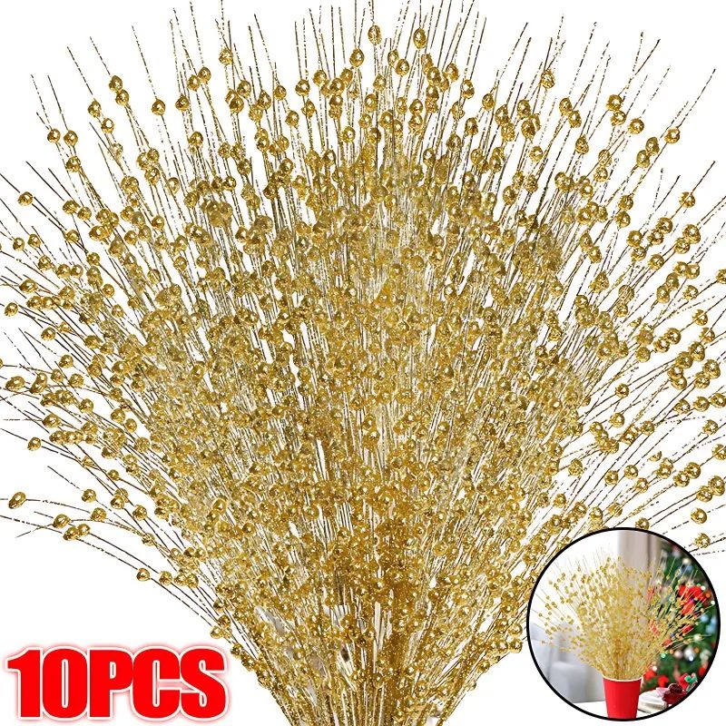 Gold Artificial Berry Stems For Christmas Tree And Wreath Decor 0