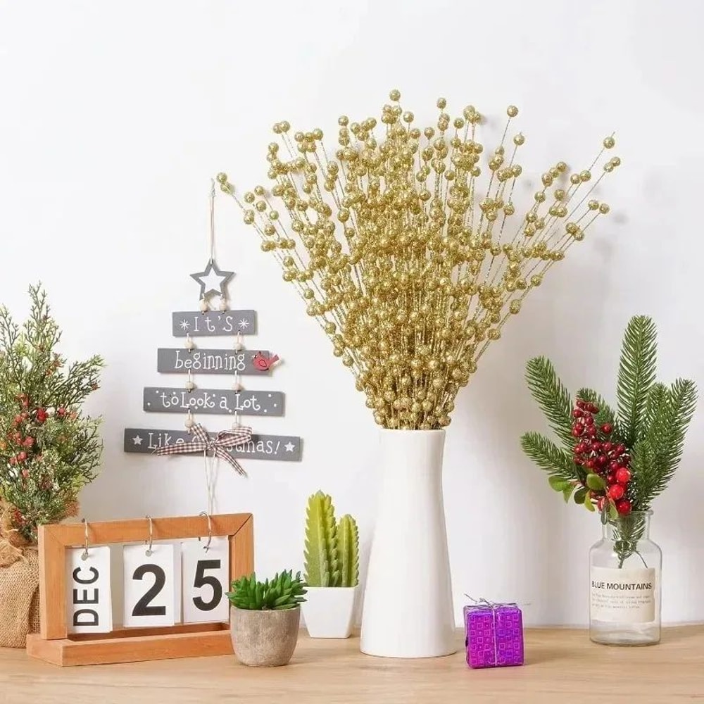 Gold Artificial Berry Stems For Christmas Tree And Wreath Decor 3