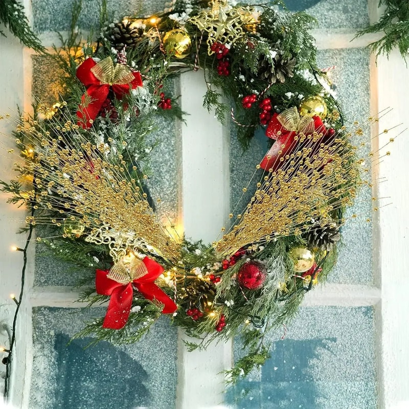 Gold Artificial Berry Stems For Christmas Tree And Wreath Decor 8