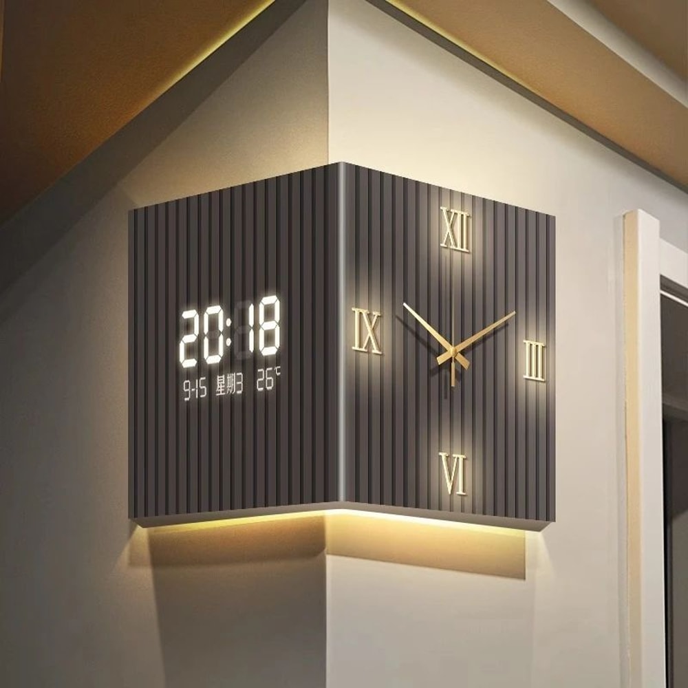 Modern DualSided Corner Wall Clock 2