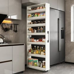 narrow pull-out kitchen storage cabinet for refrigerator gap