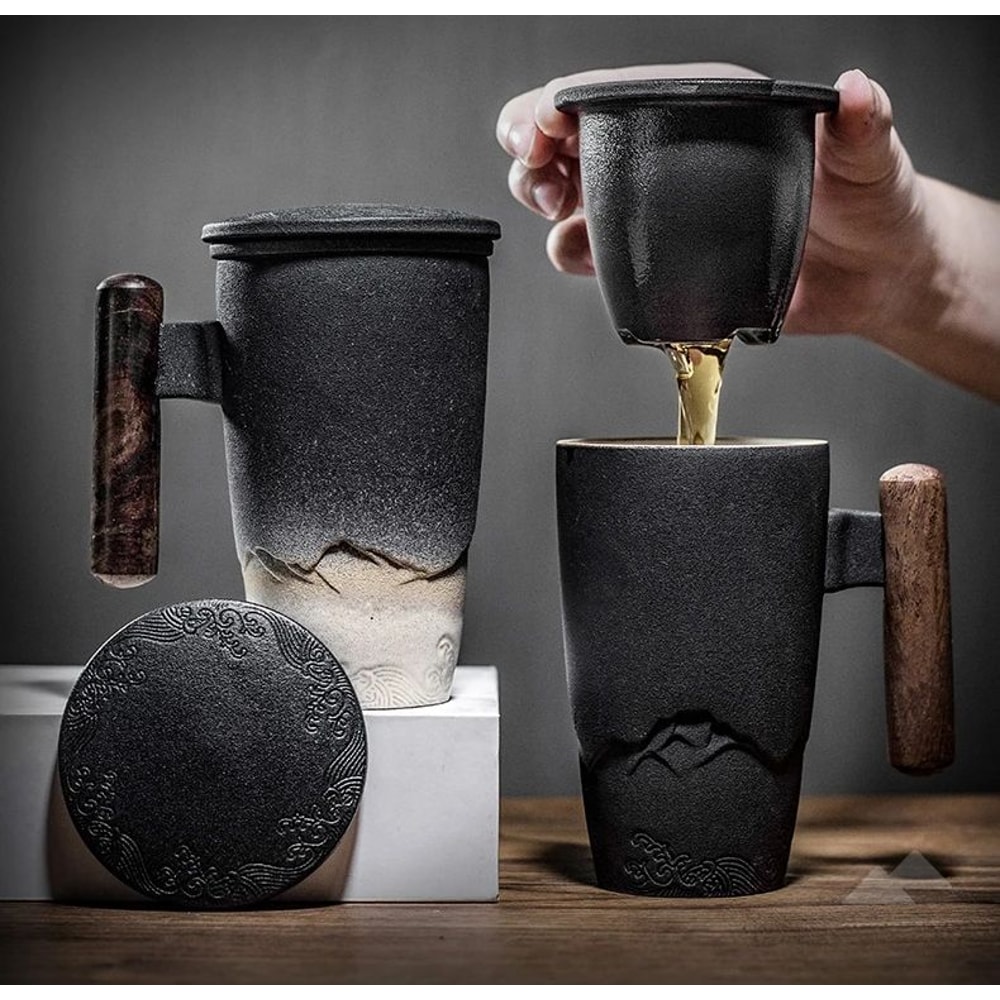 Retro Ceramic Mug With Wooden Handle And Lid 6