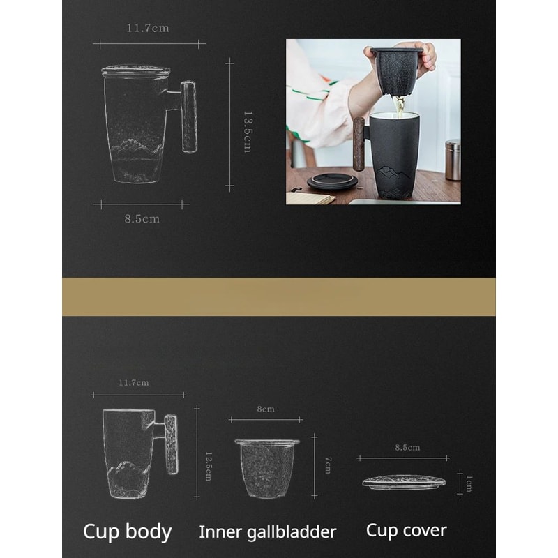 Retro Ceramic Mug With Wooden Handle And Lid 7