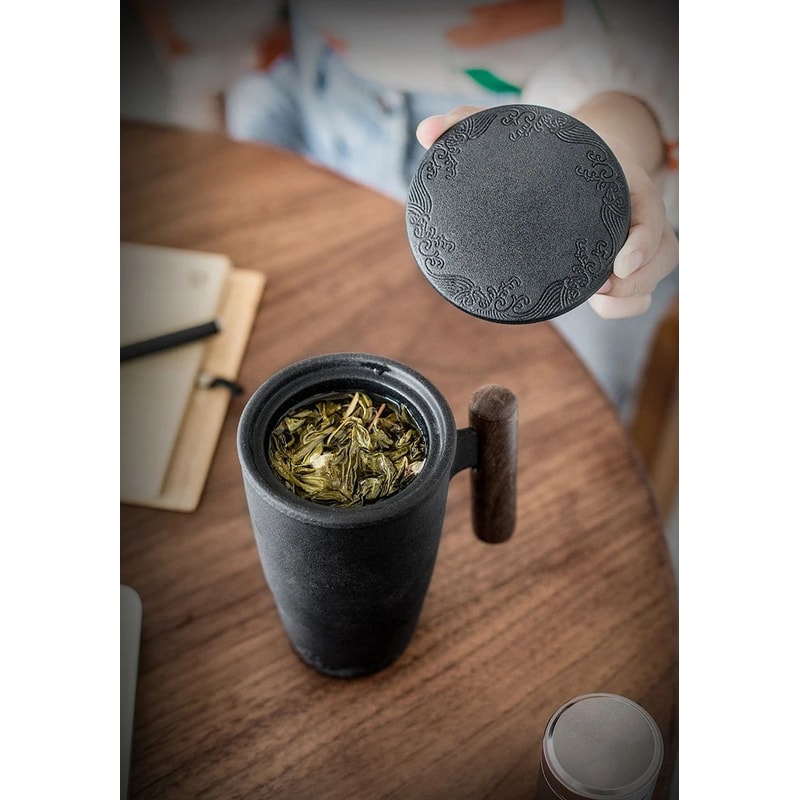 Retro Ceramic Mug With Wooden Handle And Lid 10