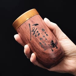 portable ceramic tea caddy with wood grain finish