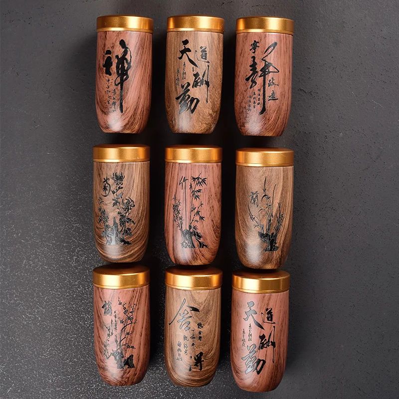 Portable Ceramic Tea Caddy With Wood Grain Finish 4