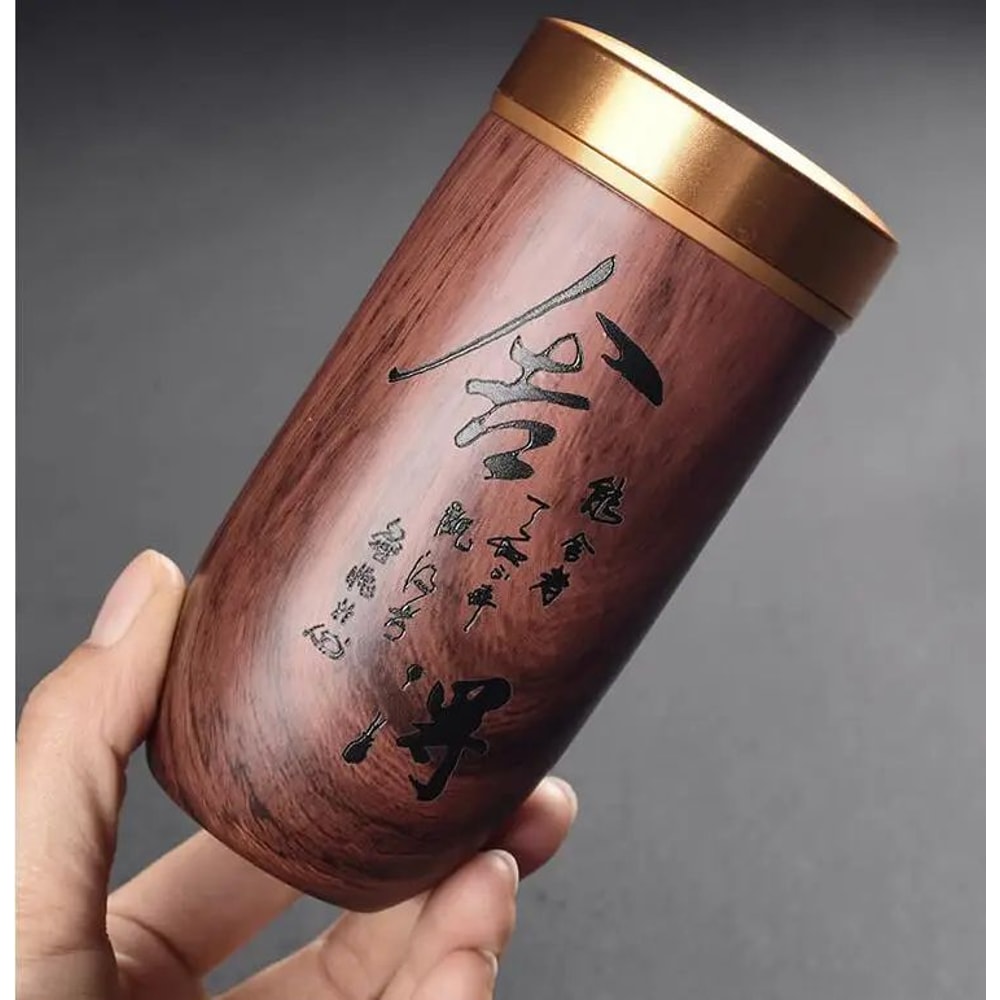 Portable Ceramic Tea Caddy With Wood Grain Finish 8