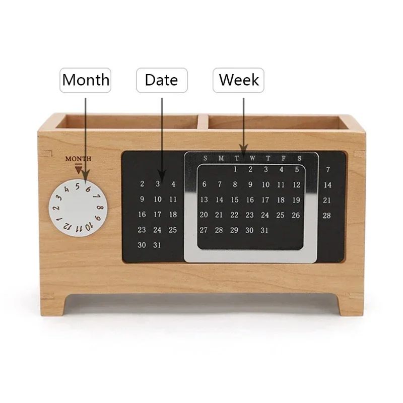 Wooden Multifunctional Desk Organizer With Calendar 1