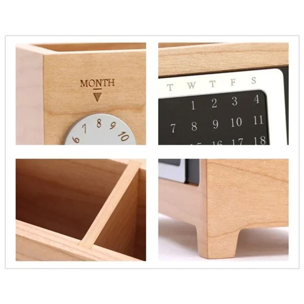 Wooden Multifunctional Desk Organizer With Calendar 4
