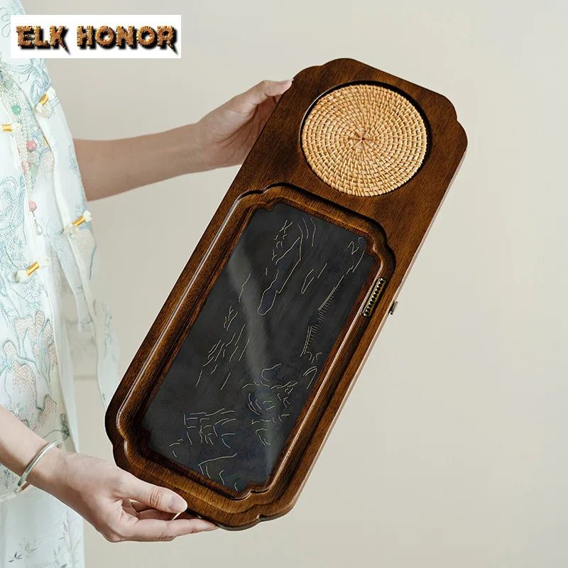 Walnut Wood Tea Tray With Water Storage Base 1