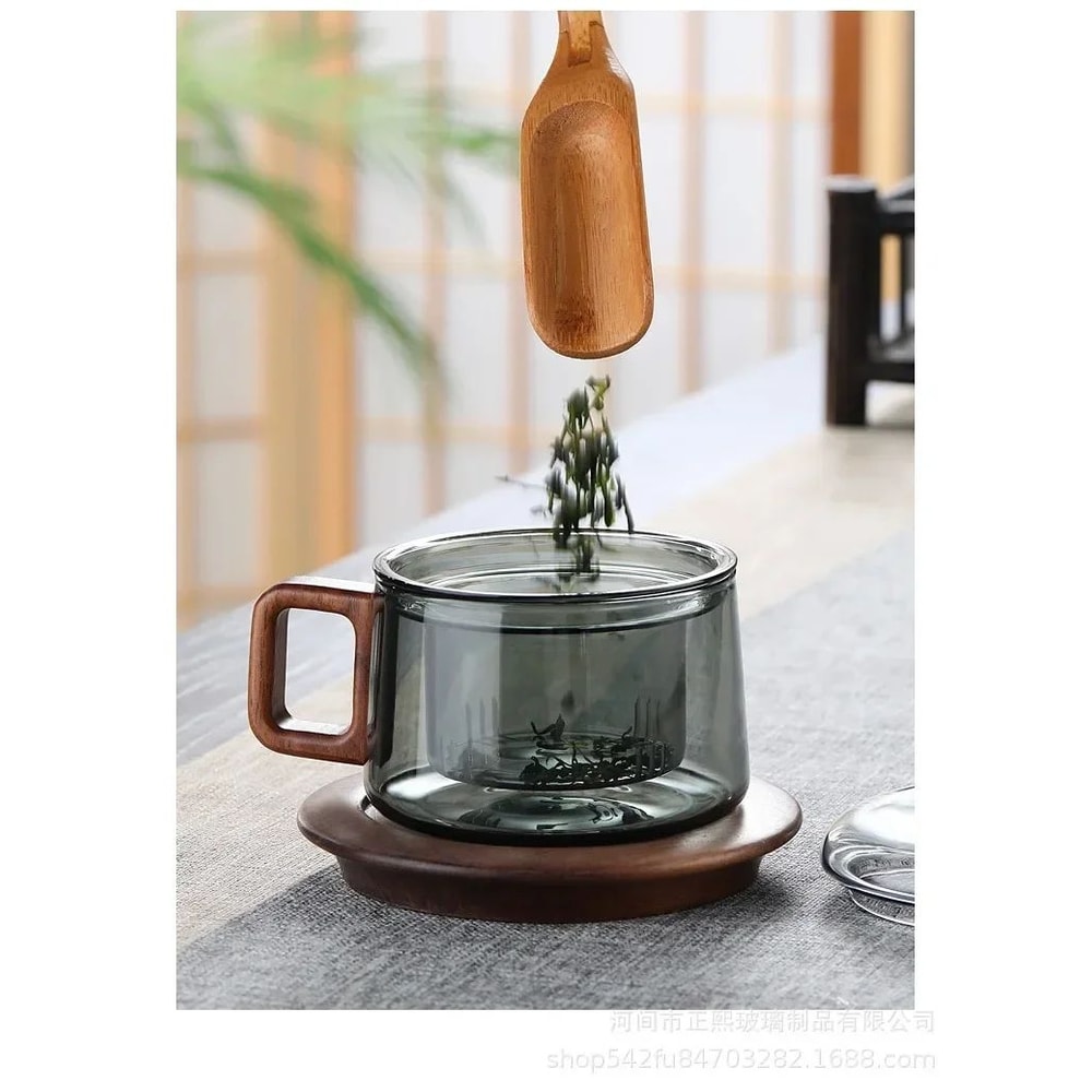 200 Ml Glass Tea Cup With Wooden Handle And Filter 6