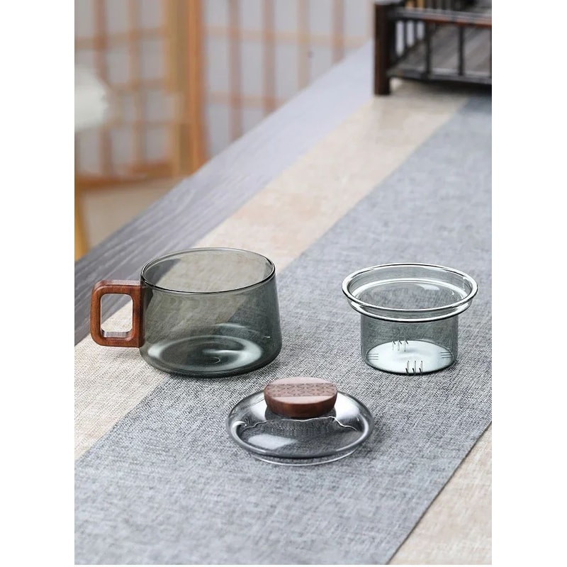 200 Ml Glass Tea Cup With Wooden Handle And Filter 7