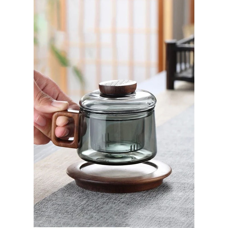 200 Ml Glass Tea Cup With Wooden Handle And Filter 9