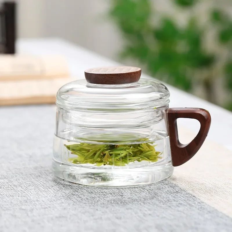 200 Ml Glass Tea Cup With Wooden Handle And Filter 15